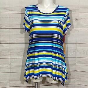 NWT Ruby Rd Capri Cool Striped Short Sleeve Top Size XL